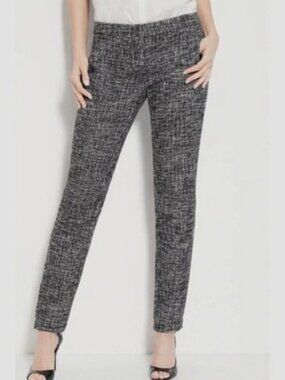 THEORY Frayne Tweed Textured Slim Fit Black White & Gray Ankle Trousers Pants 6
